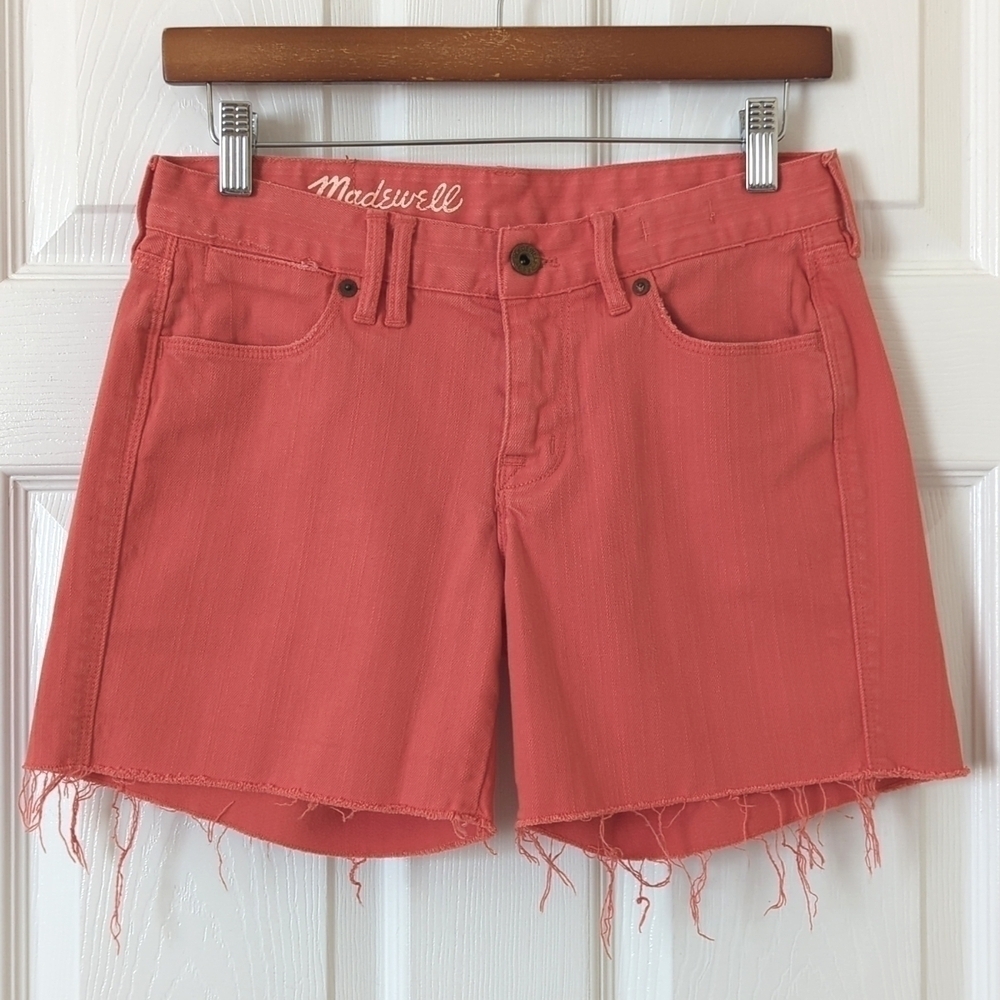 Madewell Classic Relaxed Mid Rise Cut Off Frayed Hem Jean Shorts Coral Pink 26